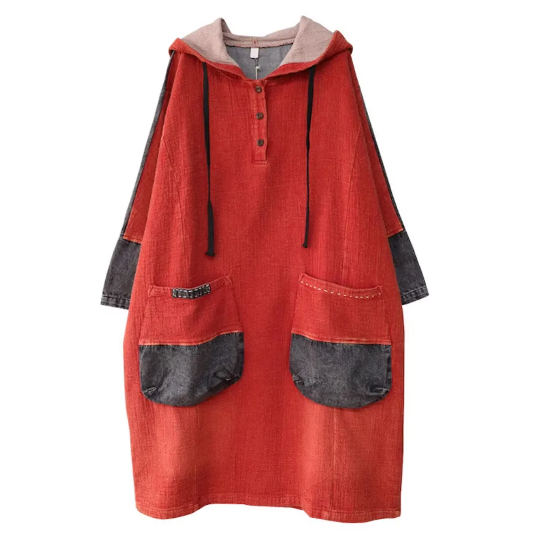 Jeanskleid mit Patchwork, Spitze und langen Ärmeln