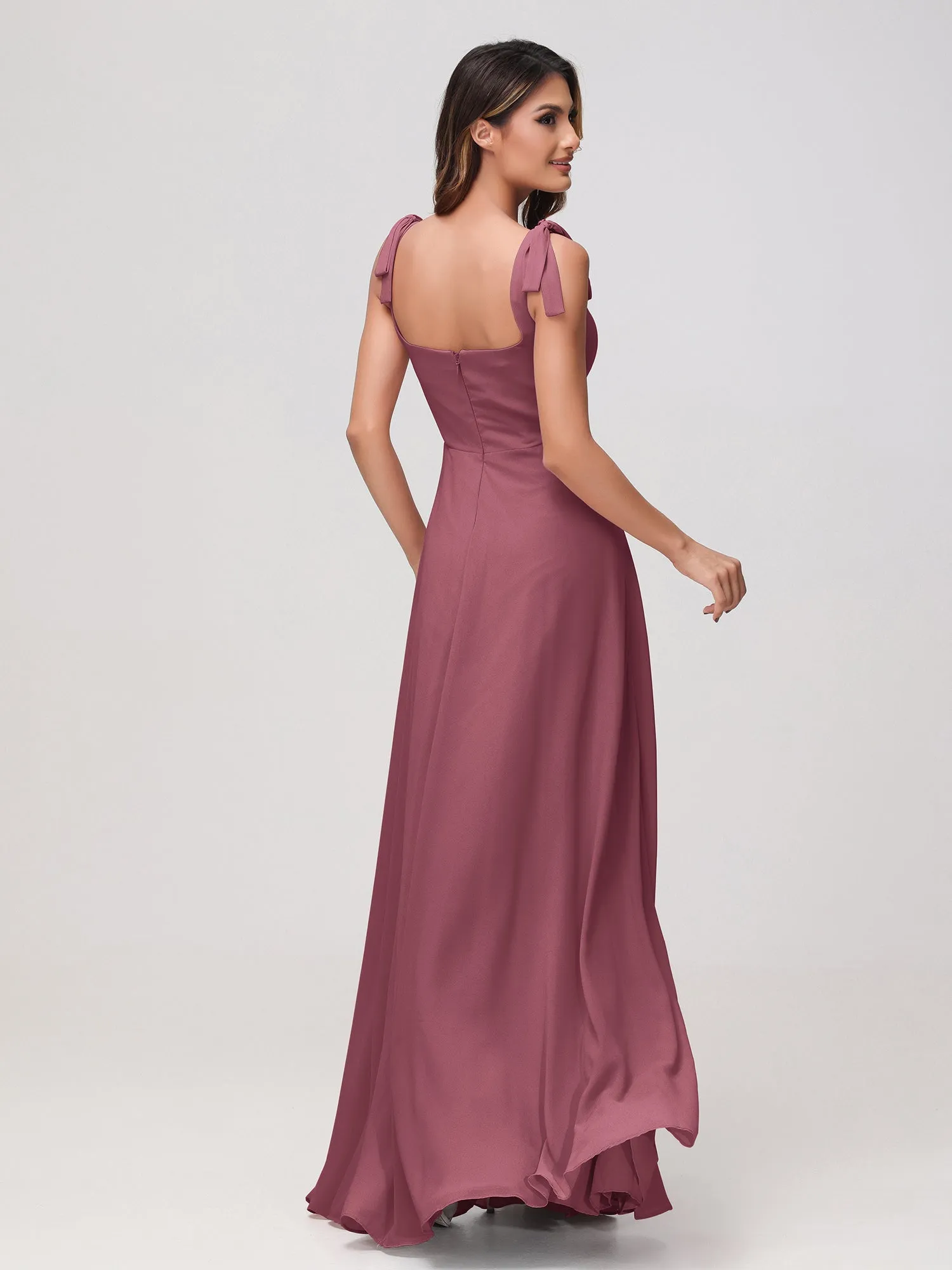 Quadratischer Ausschnitt rmellos Bodenlang Chiffon Kleid Maulbeere