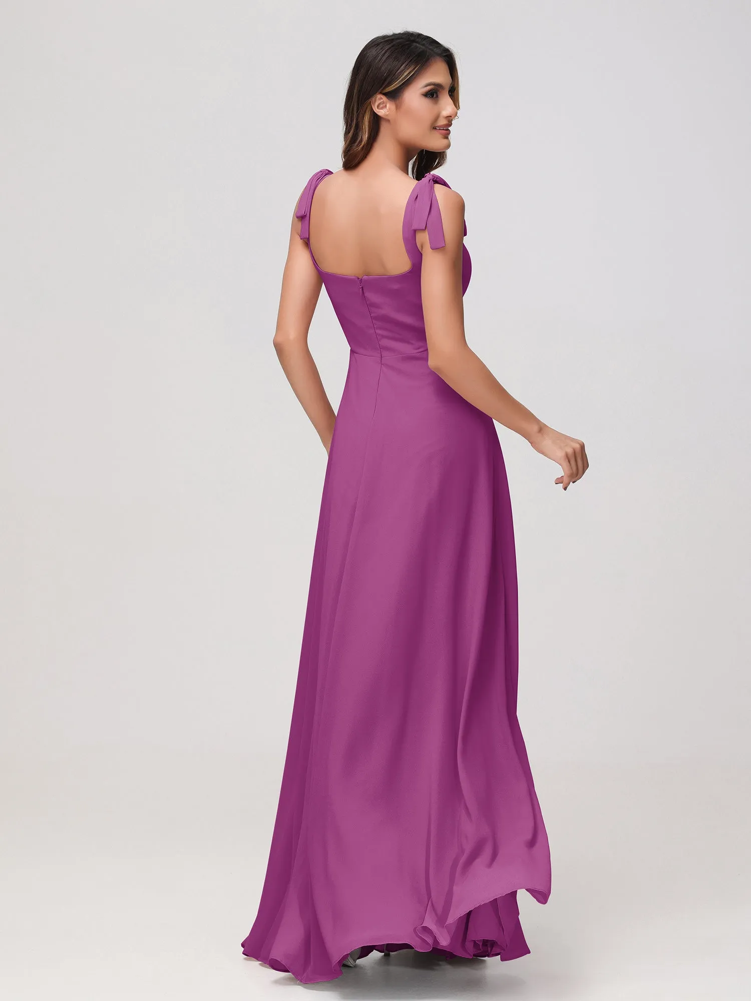 Quadratischer Ausschnitt rmellos Bodenlang Chiffon Kleid Orchidee