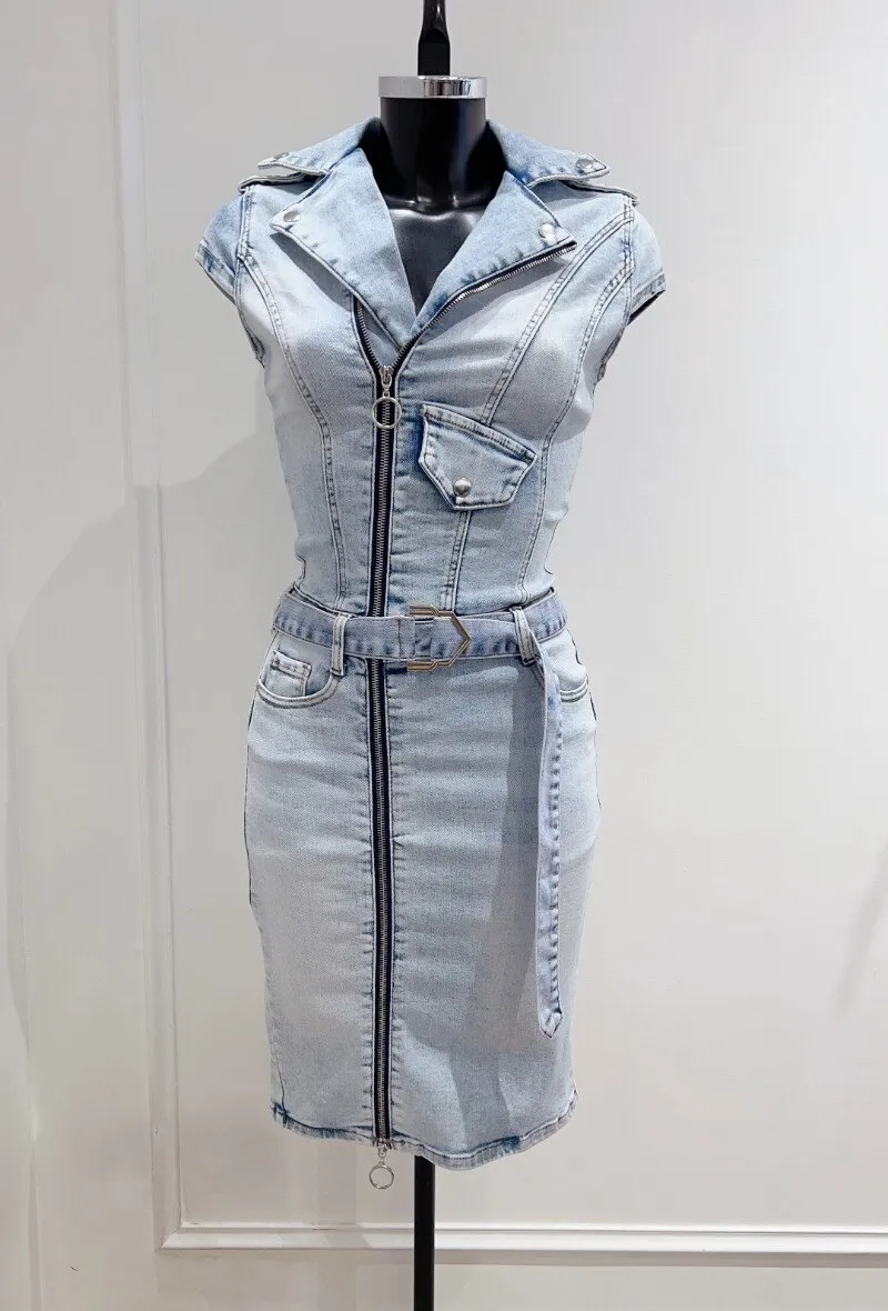 Stretch-Jeanskleid in Midilänge